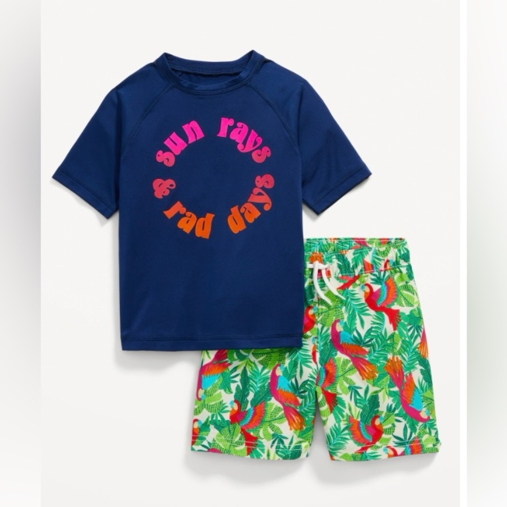 Graphic Rashguard Swim Top & Trunks for Toddler Boys
